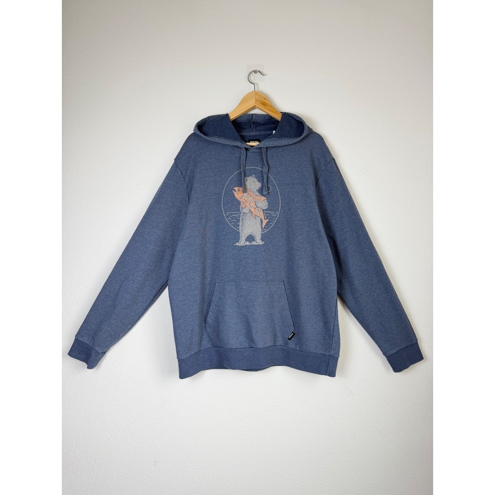 PrAna Mens Organic Cotton Hoodie Journeyman XL Blue Bear Graphic Sustainable